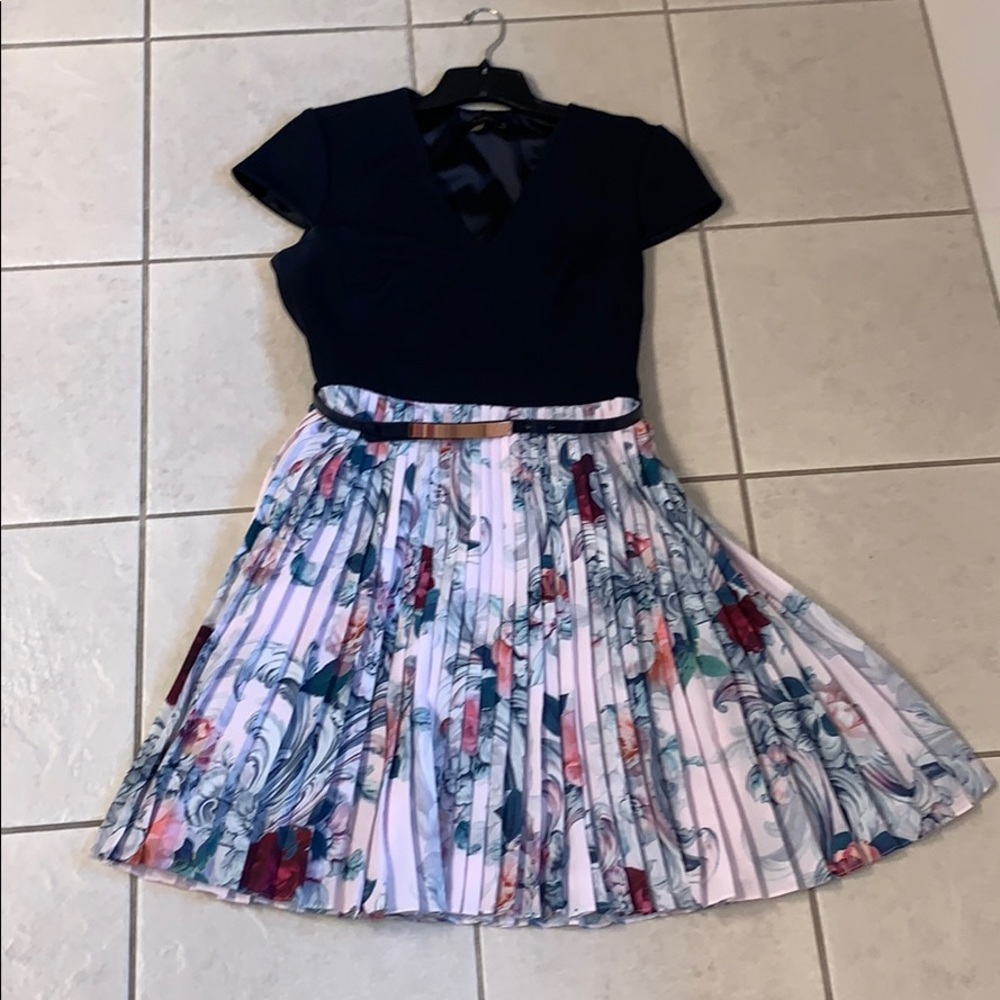 Ted Baker blue top and pink pleated bottom dress.